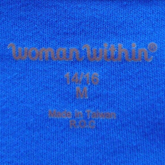 Woman Within Top Plus M 14 16 Blue Cotton Blend Short Sleeve Embroidered Tee - Picture 3 of 10